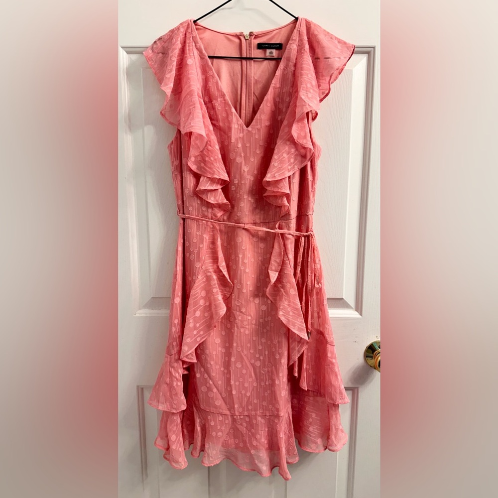 Tommy Hilfiger Soft Pink Ruffle Tie Waist Fit Flare Dress